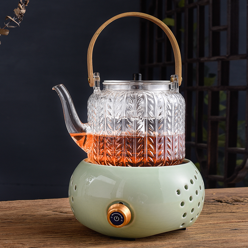 Black Crystal Furnace Boiled Tea Steamed Tea Steam Tea Machine Full Automatic Black Tea Steam Wellness Pot Household High Temperature Resistant Glass Tea Set Group