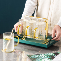 Nordic style belt transparent glass heat-resistant simple home living room drinking cup six sets with tray