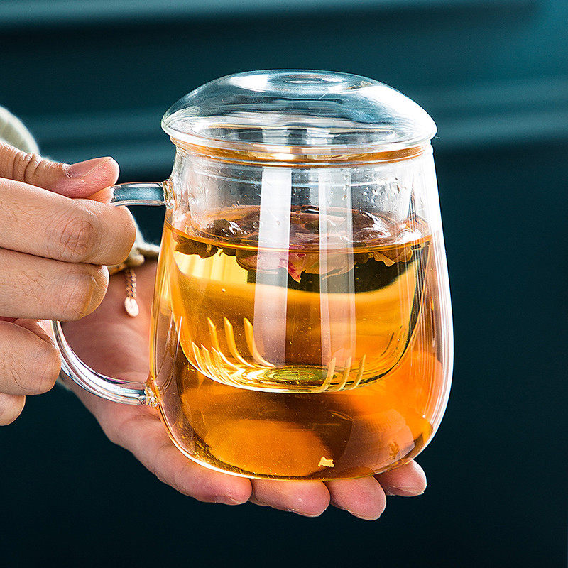 With the glass cup filter bubble tea cup Household with a lid tea water separation Men and women's office water cup Tea cup