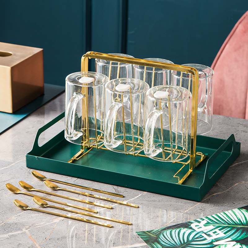 Nordic Light Lavish Iron Art Cup Shelf Home Six Cups Rack Drain Rack Thickened Metal Cup Shelf Cup Containing Layer Shelf