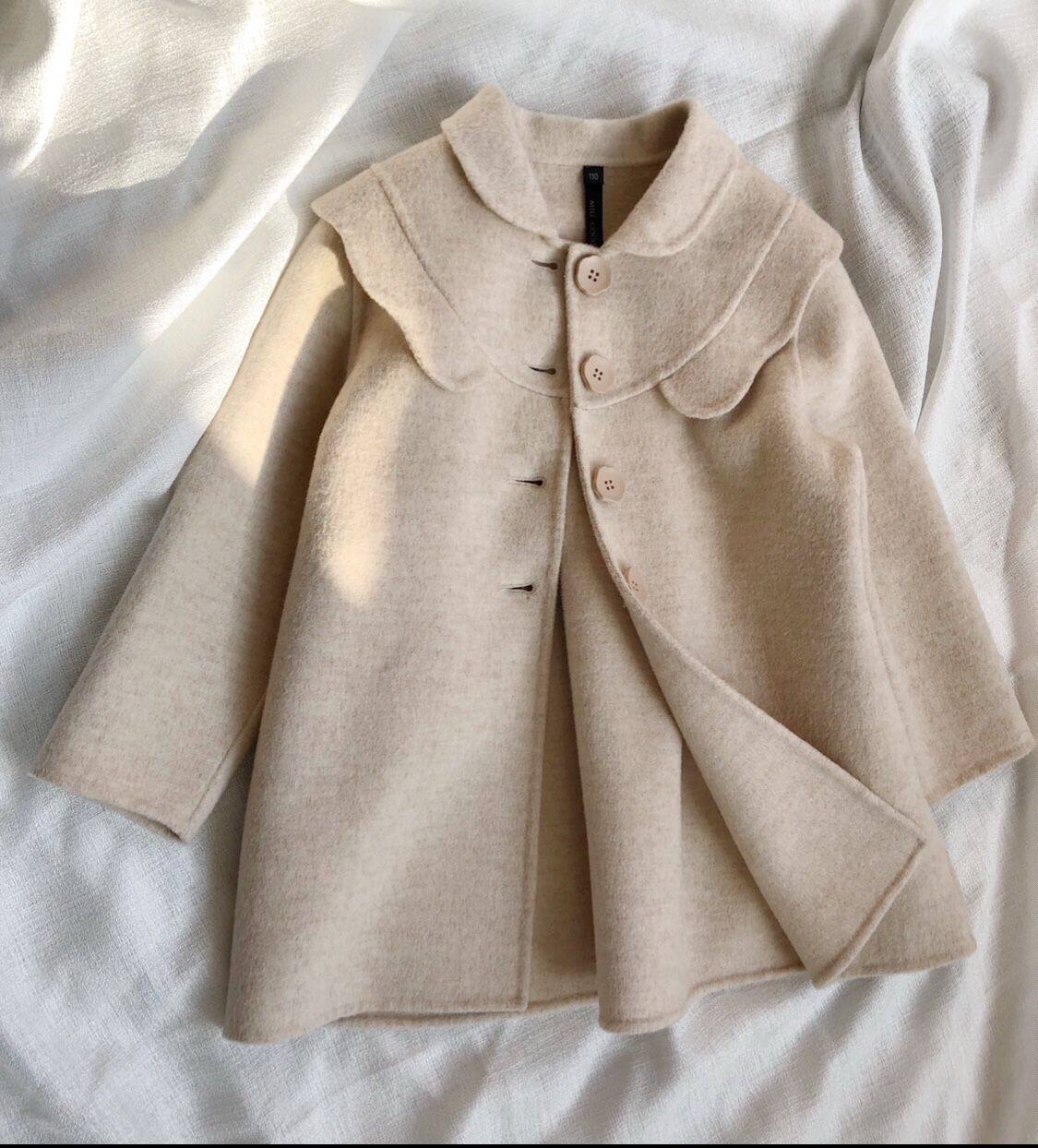 (New Recommendation) Girl Retro 100% Wool Double Face Cashmere Handsewn Children Clothing Great Clothes Cute Lace