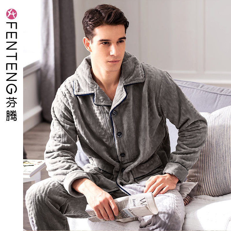 Finnten autumn winter men's pyjamas cardiff Coral Fleece Korean version Leisure thickened large size Flannel Suede Home Suit Suit