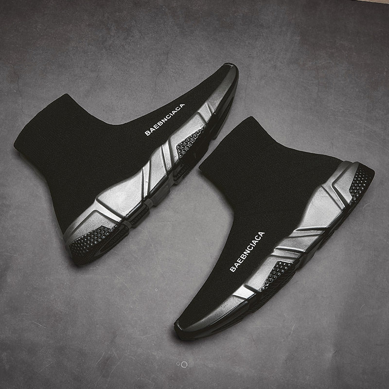 2023 New men's shoes summer high - gang flexible mesh panel shoes hundred socks tidal sports casual black