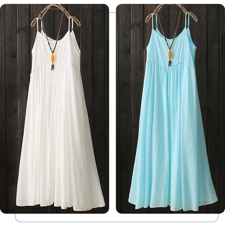 2019 mùa hè nhỏ màu đỏ tươi treo váy nữ cotton một từ không tay dài váy vest váy dưới váy - Sản phẩm HOT đầm trắng đẹp