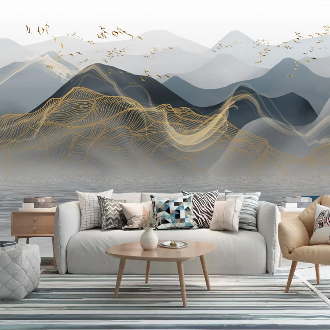 3D New Chinese Modern Living Room Wall Panel Water Ink Landscape Wall Panel China Wind TV Background Wall and Wood Fibreboard