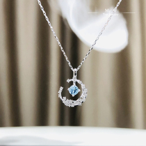 Star Sea 18K Gold Real Diamond Pendant Aquamarine Necklace Star Moon Au750 Pendant Creative Gift Certificate