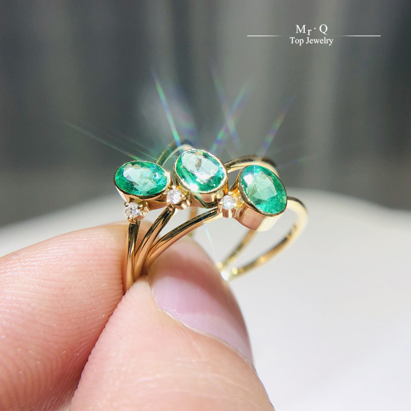 Natural Columbia 35 - point emerald ring 18K gold Au750 Green gem daily gift