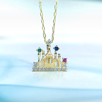 (Original) 18K Gold Sky Castle Pendant 15 Points Real Diamond Ruby Sapphire Necklace Certificate Delivery