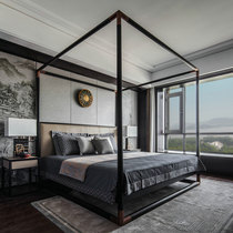 New Chinese style canopy bed solid wood hotel home antique modern simple bed and breakfast bedroom leather bed can be customized