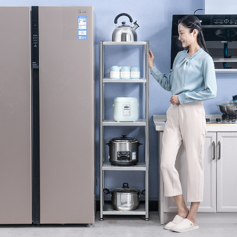 304 stainless steel kitchen shelf with seam floor-to-ceiling multi-layer corner can be pushed and pulled mobile storage rack to put pot rack