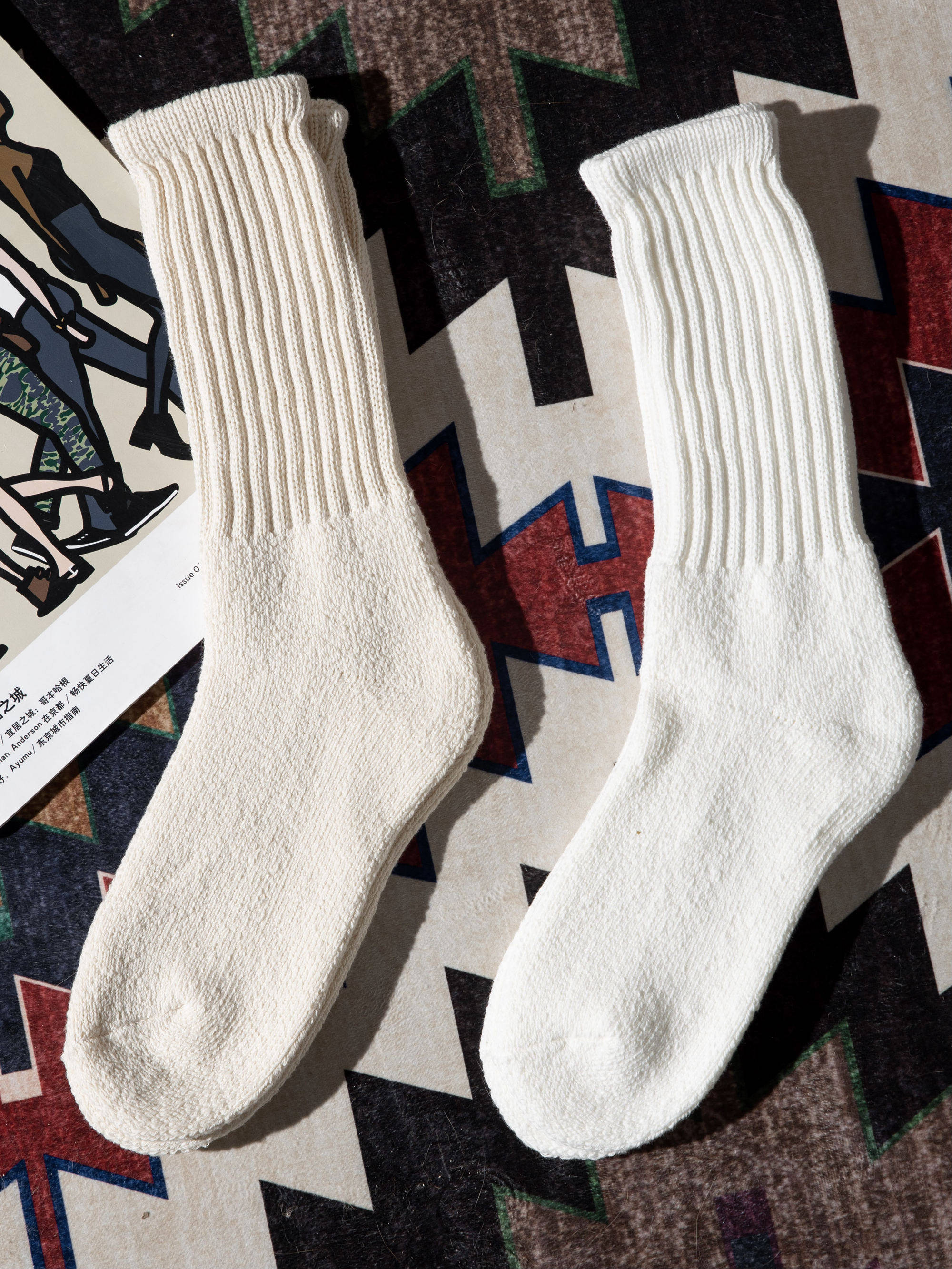 COSMOS Xinjiang cotton retro street Japanese style autumn and winter thickened double-sided terry towel bottom pure cotton high socks