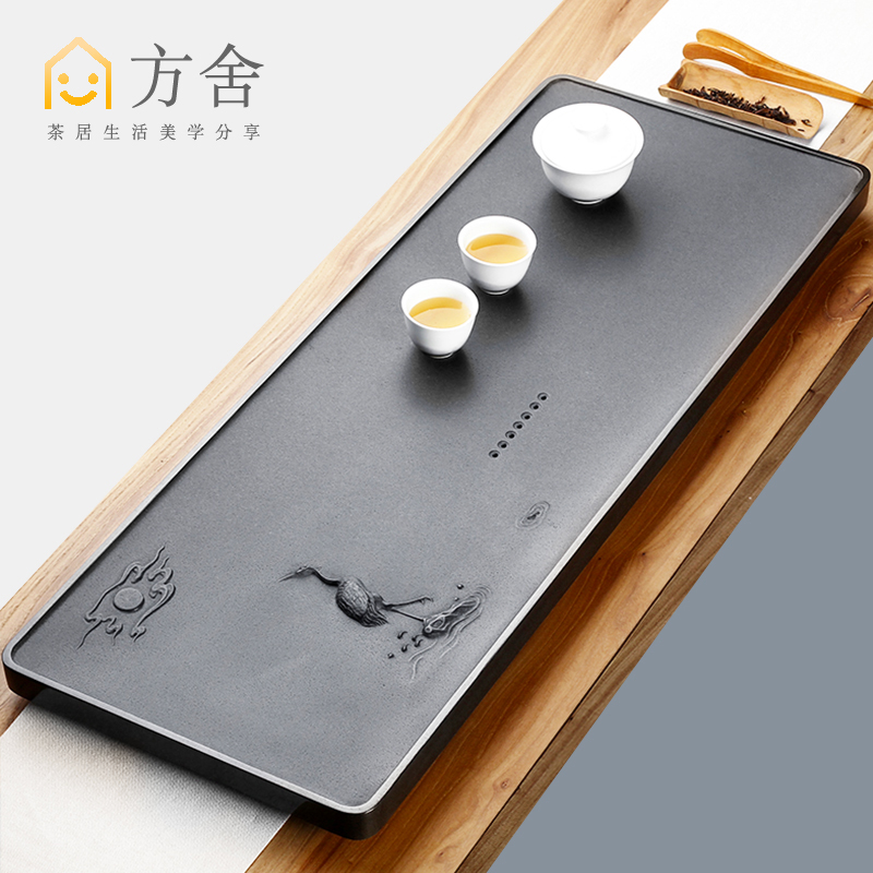 Fangshe Natural whole piece of black gold stone tea tray large household simple Chinese tea table hand-carved tea set