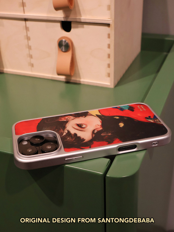 Girl & Black Cat Art Matte MagSafe Hard iPhone Case
