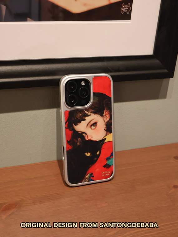 Girl & Black Cat Art Matte MagSafe Hard iPhone Case