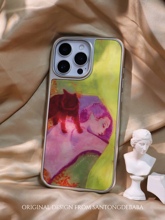 Red Cat Lavender Figure Yellow Matte iPhone Case
