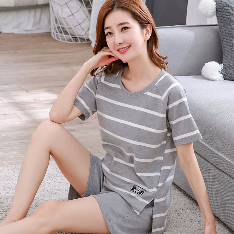 Bộ đồ ngủ nữ bộ đồ mùa hè nữ cotton thuần khiết Bộ đồ hai mảnh rộng rãi Hàn Quốc có thể mặc bên ngoài quần short ngắn tay tại nhà - Giải trí mặc / Mum mặc