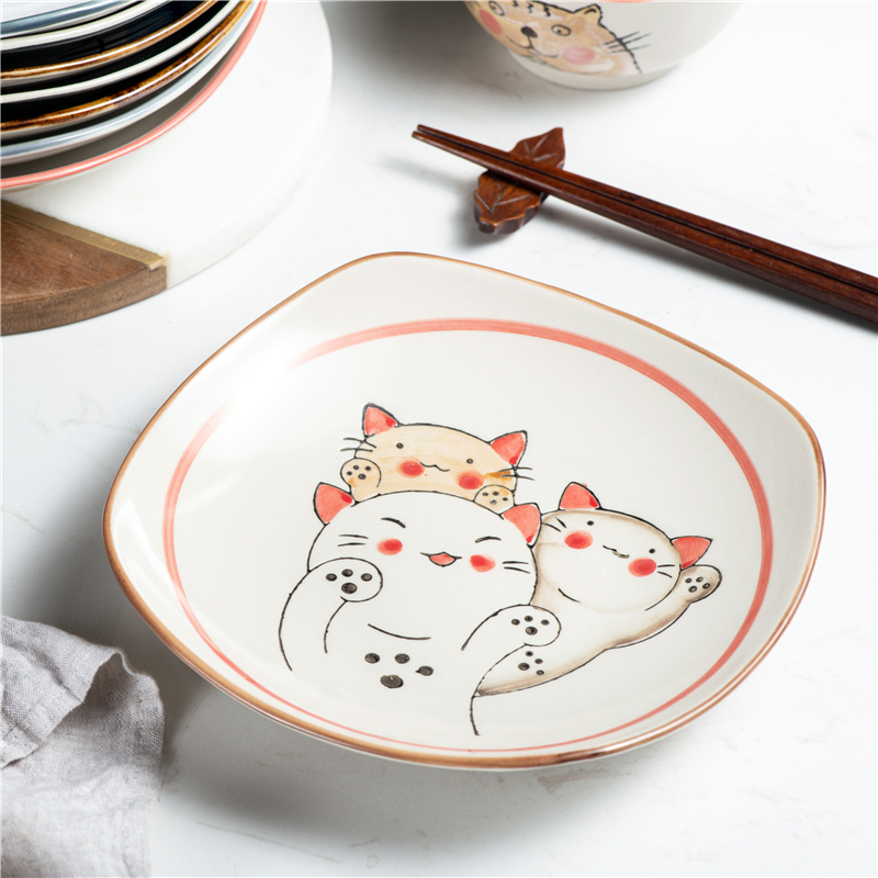 Square plate Japanese hand-painted deep plate ceramic household 8 inch creative western food pasta soup plate dessert fruit plate