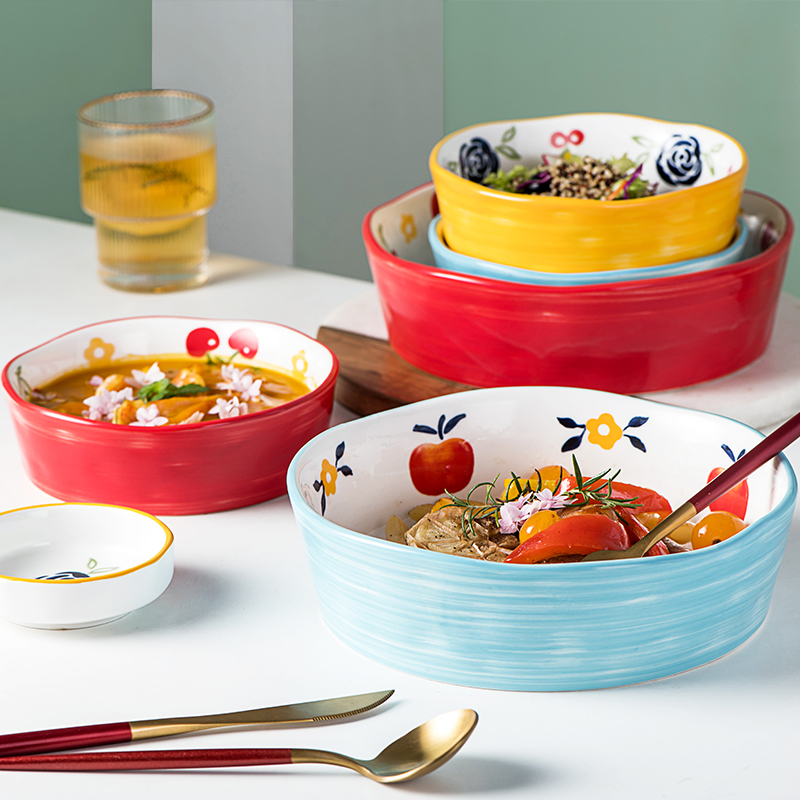 Bowl Cute Young Girl Hearts Soup Bowl Home Big Bowl Single Day Style Net Red Glaze Lower Color Cutlery Ceramic Creative Fruit Bowl