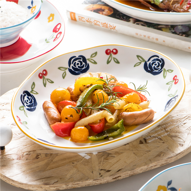 Shallow mouth irregular plate small fresh plate 8 inch deep plate household ceramic creative personality salad fruit plate