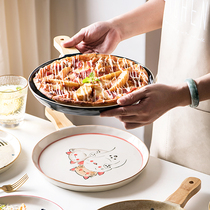 Japanese pizza baking tray with ceramic creative Net red cute home baking cake pasta Western food flat plate