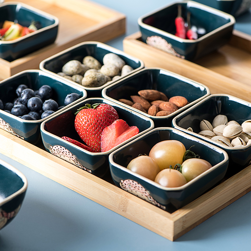 Day Style Division Nuts Snacks Tea Spot Trays Home Ceramic Nets Red Fruit Parquet Living Room Tea Table Refreshment Snack Dish