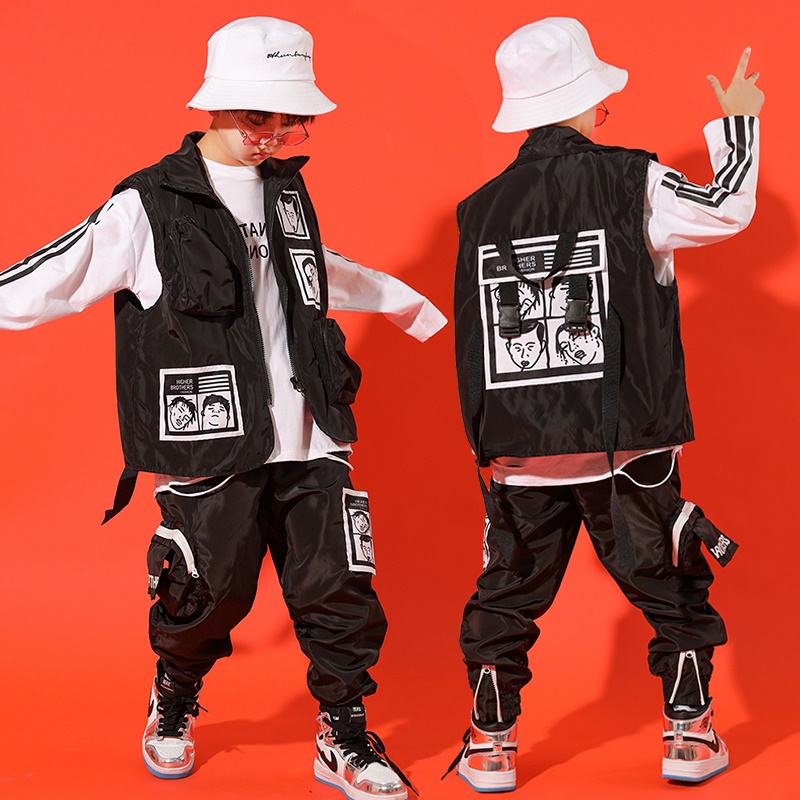 Boys hip-hop hip-hop dance set girls jazz catwalk toddler tooling waistcoat medium and large children drum costumes tide