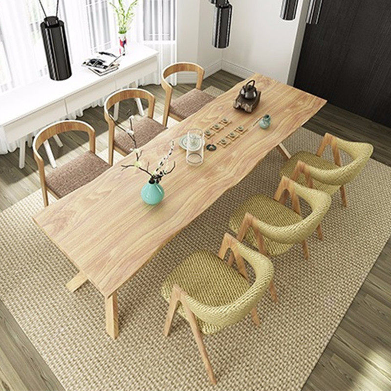 Solid wood long table creative conference desk simple irregular tea table workbench log dining table and chair combination