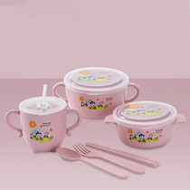 Wheat Straw Children Accessories Bowl Cutlery Cutlery Cutlery Cutlery Dining Suit Anti-Fall with lid Handle Baby double ear straw cup