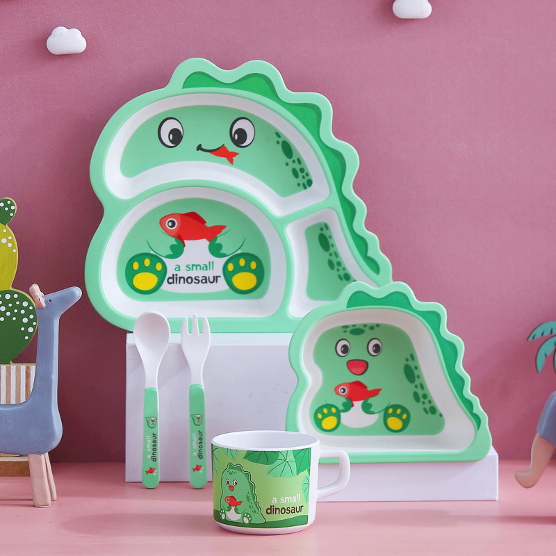 Bamboo Fiber Children Cute Cartoon Dinosaur Dinosaur Baby Eating Bowl Tableware Package Kids Supplementary Plate