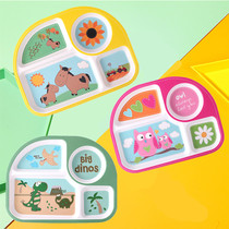 Childrens split trays Home Dining Breakfast Dish Spoon Cartoon Creativity Anti-Burn Bamboo Fiber Baby Cutlery