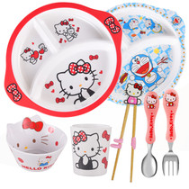 CHILDREN CUTLERY SUIT BABY SUB-G PAN IMITATION PORCELAIN MELAMINE INFANT GARDEN PLATE ANTI-FALL EATING BOWL CARTOON KT CAT