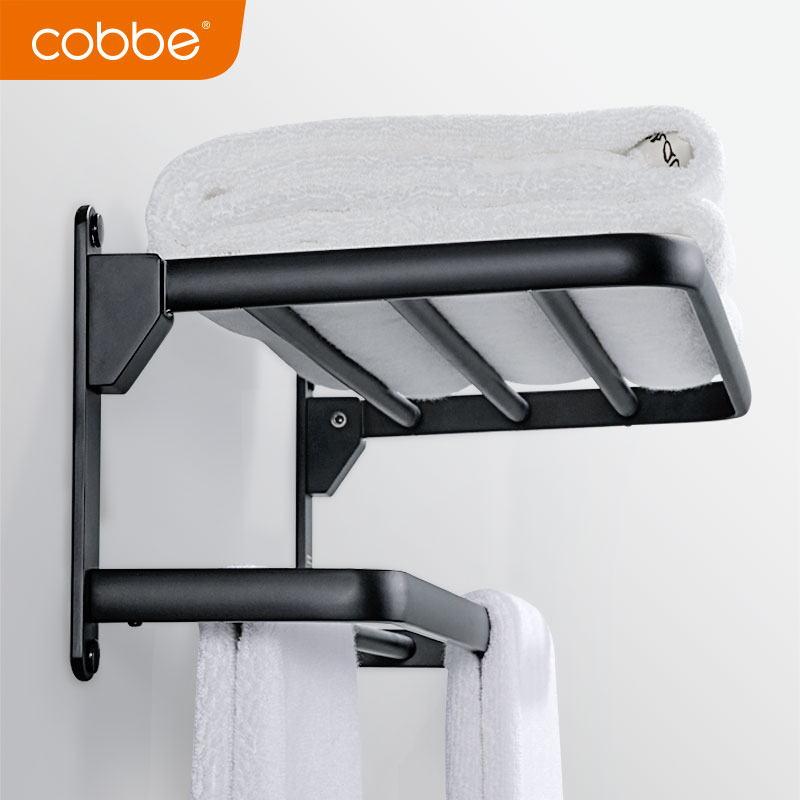 Cabe Black Bath Towel Rack Space Aluminum Towel Rack Free of perforated make-up Room Bathroom Hardware Pendant Bathroom shelf