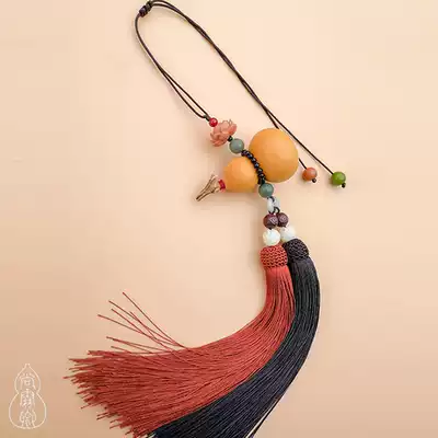 Natural feng shui gourd private custom original handmade double long tassel wood Lotus home car decoration safety pendant