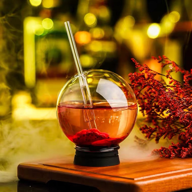 Smoked Molecular Creative Cocktail Cup Restaurant Bar Spherical Cocktail Cup Coffee Glass Ball Straw Cup