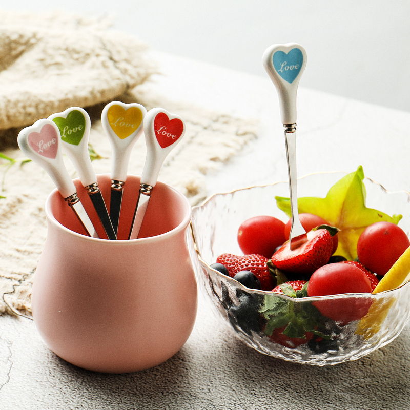 Nordic Wind Stainless Steel Fruit Fork Creativity Cute Home Han Style Fruit Sign European Style Small Luxurious Fork Suit