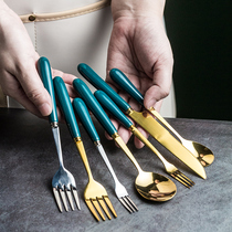 Steak knife and fork plate set household stainless steel high grade Nordic ceramic Western tableware knife and fork spoon three sets