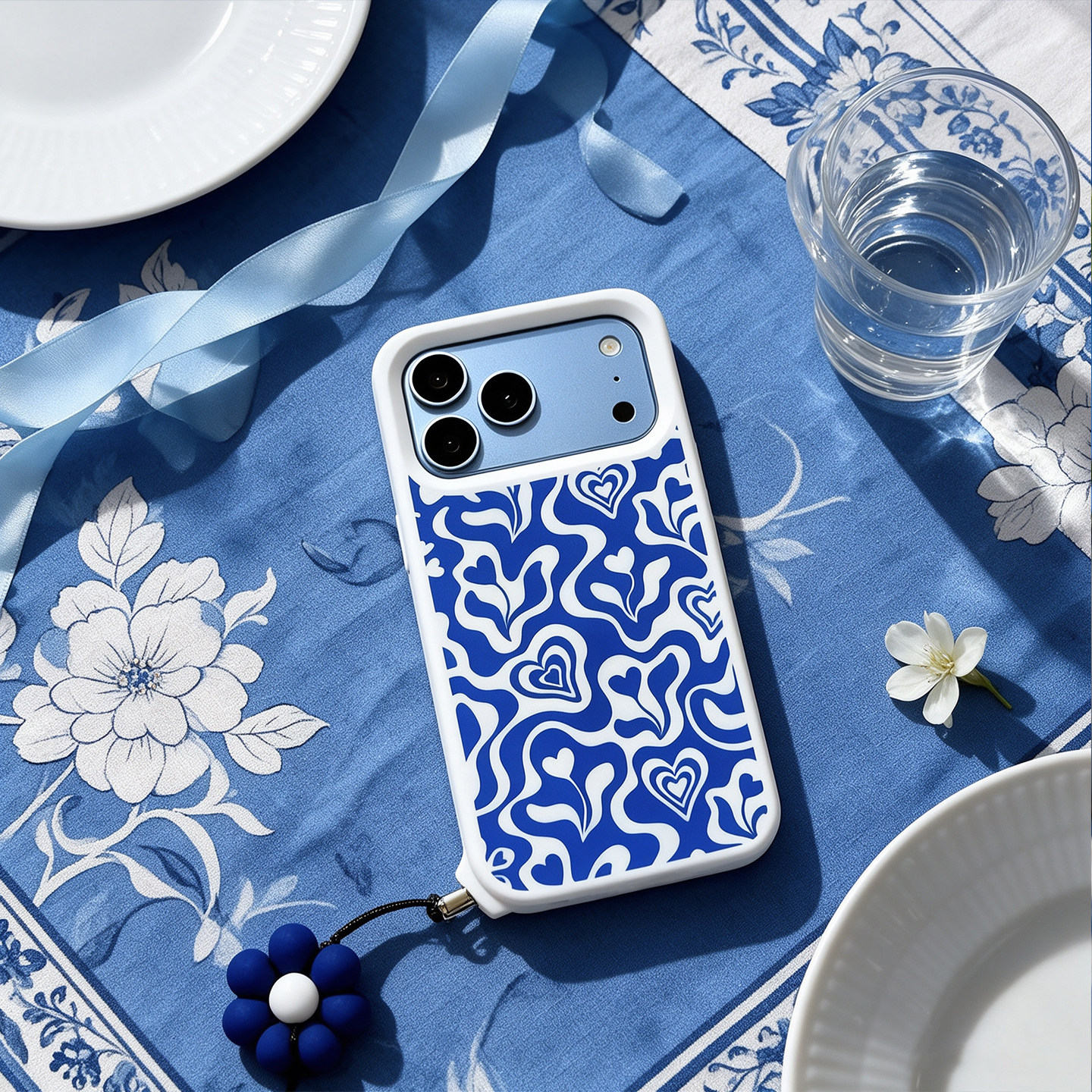 CLICHE Vintage Blue Waves Hearts iPhone Case