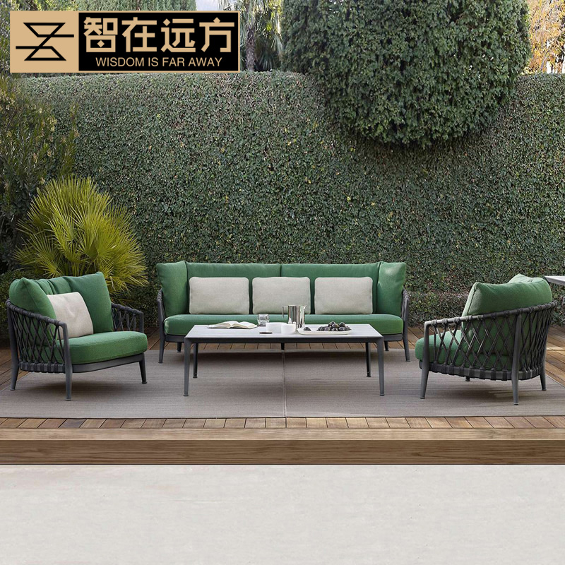 Outdoor balcony simple leisure small sofa coffee table combination rattan sofa chair courtyard lazy Nordic garden furniture