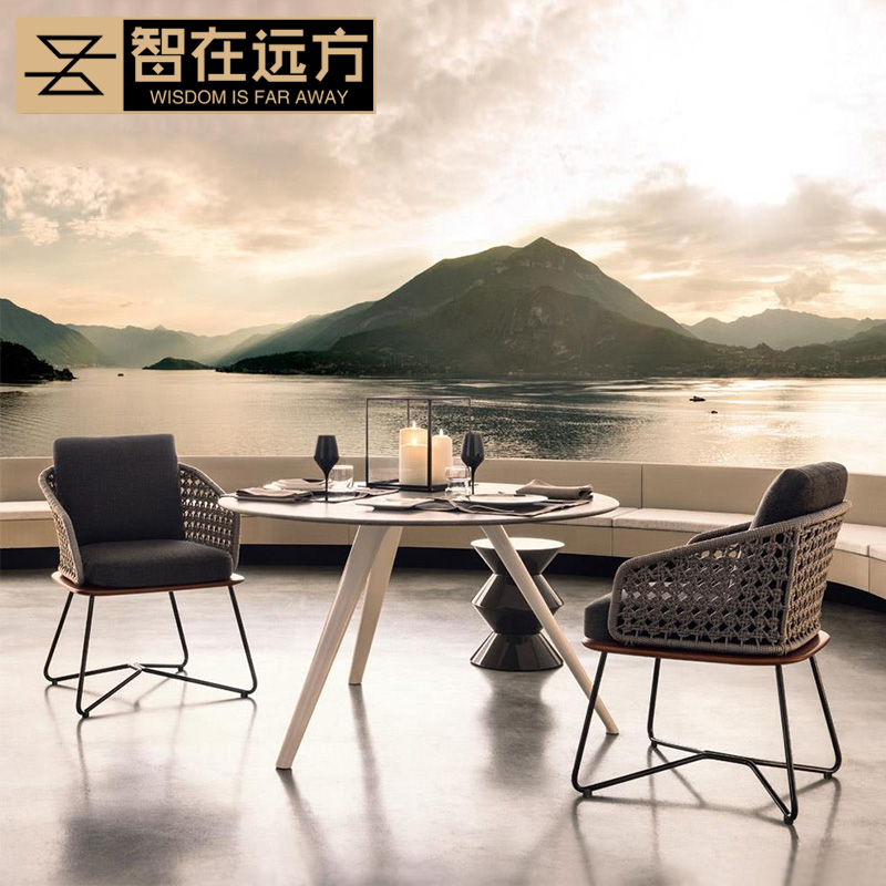Outdoor tables and chairs courtyard outdoor rattan chair coffee table combination simple balcony Nordic marble dining table and chairs rattan furniture