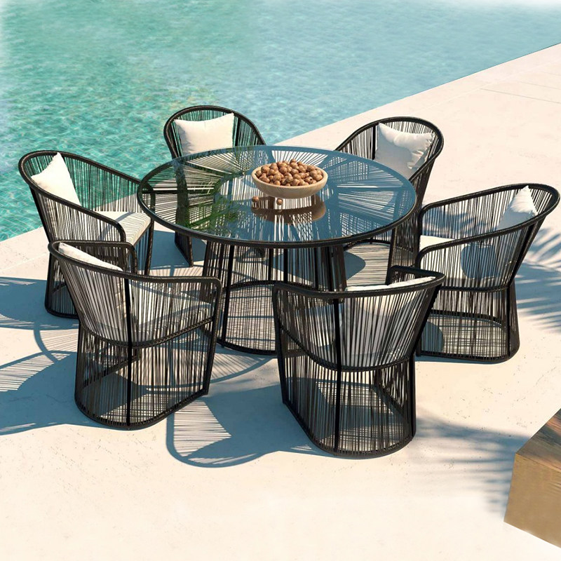 Outdoor balcony small table and chair combination net red rattan chair three-piece set simple outdoor rattan balcony leisure table and chair garden