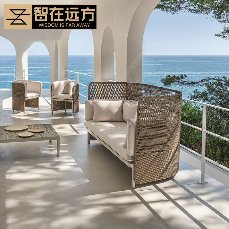 Nordic Outdoor Sofa Rattan Furniture Rattan Art Living Room Balcony Rattan Chair Sofa Double Creative Garden Leisure Coffee Table