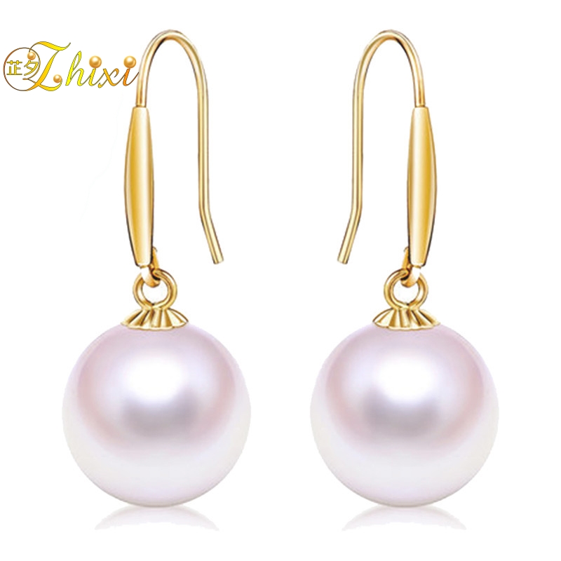 Xiang Xie jewelry 18K gold round freshwater pearl earrings 925 silver ear decoration official gift girl