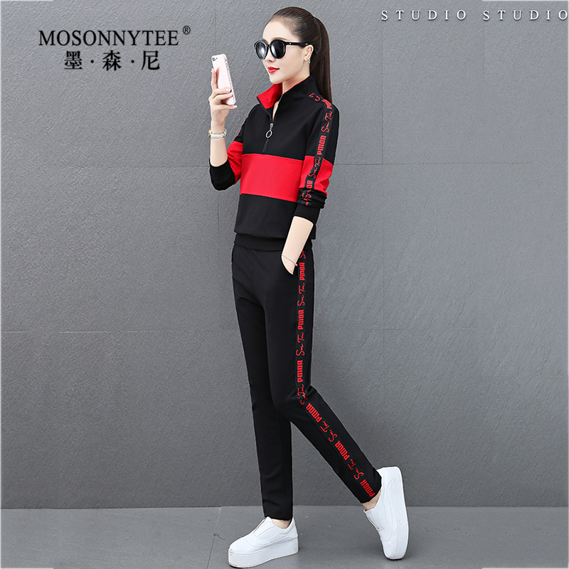Mousseni brand sports suit women 2022 spring autumn new big size slim loose and loose foreign casual wear two sets