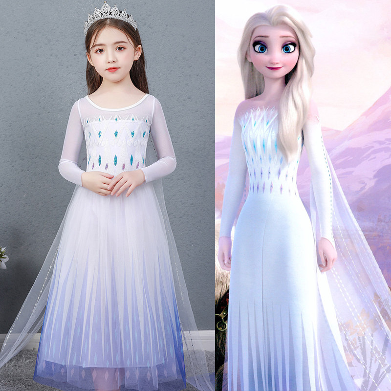Frozen new Aisha princess dress girls long-sleeved cotton gradient color Aisha long skirt elsa genuine clothes