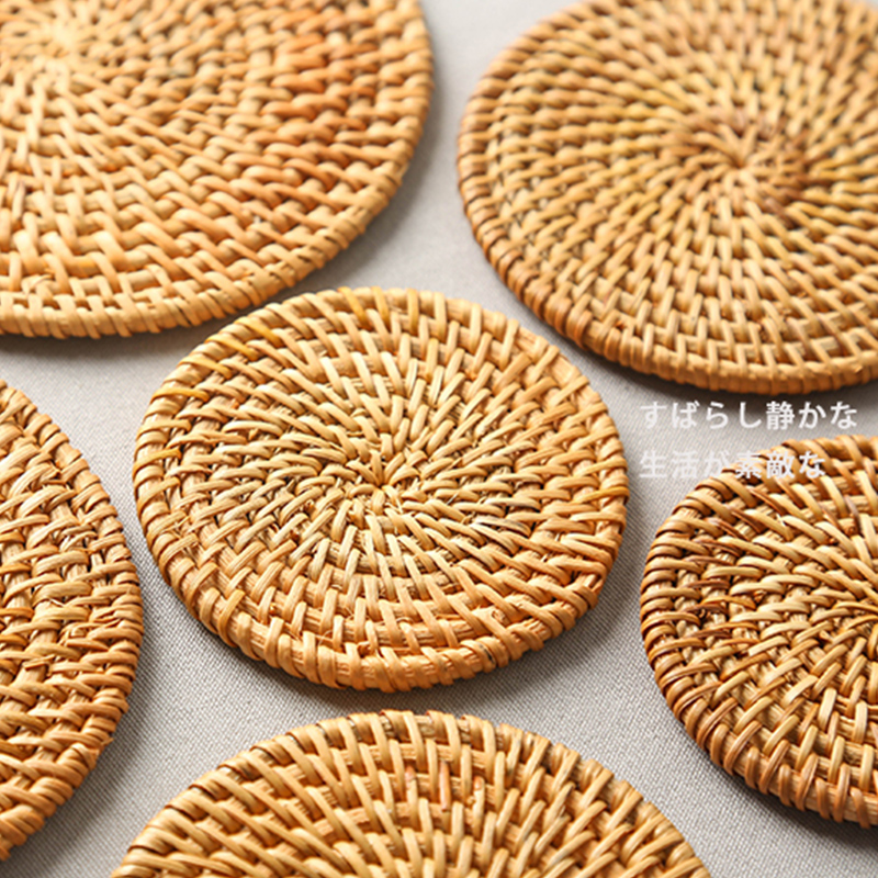 Qiannan Insulation Mat Table Desktop Rattan Anti-scalding Braided Tea Coaster Bowl Mat Disk Mat Pot Mat Round Placemat