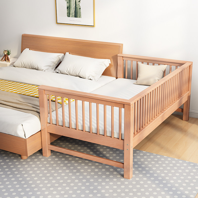 Beech Wood Children's Bed Boy Baby Splicing Large Bed Solid Wood Baby Bed Girl Princess Bed Widening Bed Enlargement God