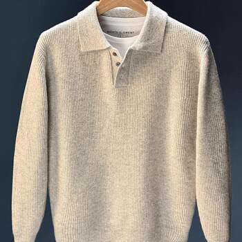 Home daily~high-density thick sweater men's old money style autumn and winter new style lazy men's shirt collar sweater