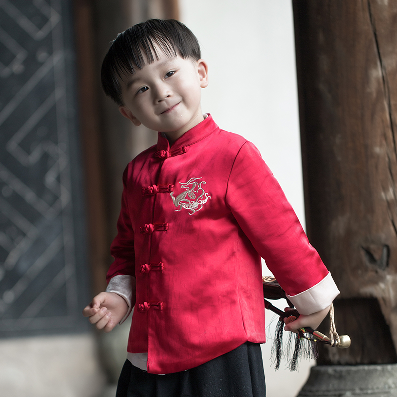 Young master coat thin Chinese style coat boy Han clothing autumn Chinese costume children Tang costume spring and autumn retro