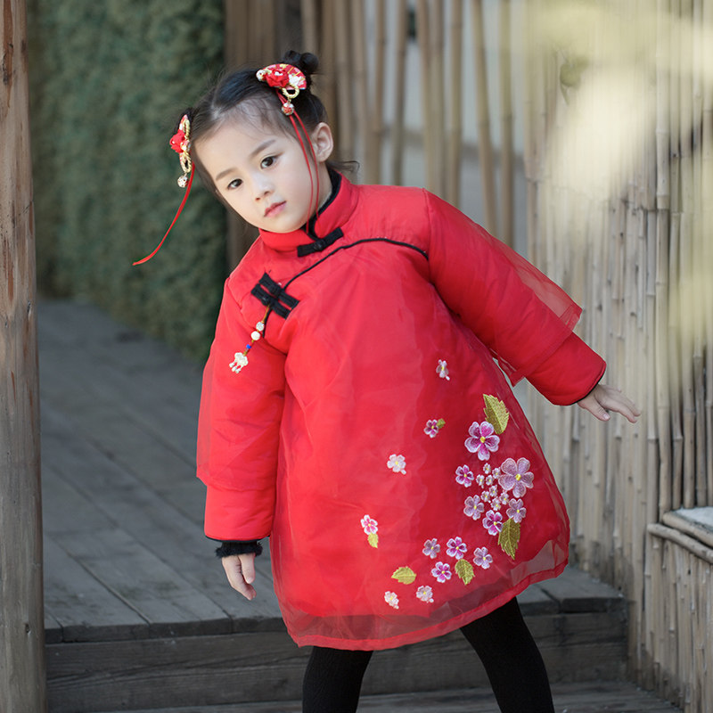 May Ask Girl Winter Tang Costume China Wind Child Clothing Baby Beiyenfu Children's Ancient Dress Chinese Suit Thickened Qipao Tang Dress