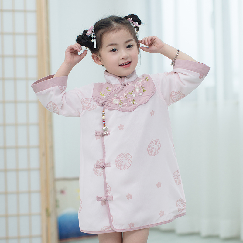 Retro Chinese Embroidered Qipao Girl girl Han clothes Spring and autumn Children China Wind Guzheng Girl Guzheng performed with autumn clothes